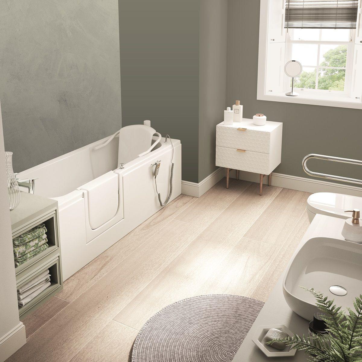 An image of Aventis Powered Left Hand Walk In Bath With Lift 1690Mm X 690Mm