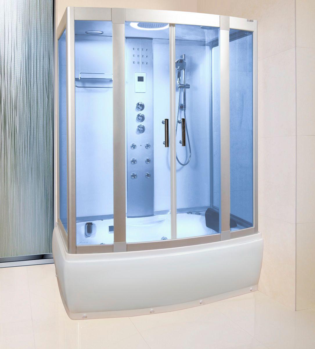 An image of Lisna Waters Lww2 White 1500 X 900Mm Steam Shower Whirlpool And Airspa Bath