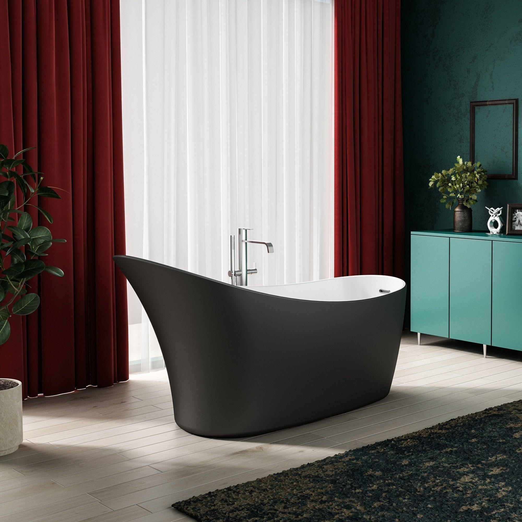 Naples Modern Black Double Ended Small Freestanding Bath 1500mm x 750mm