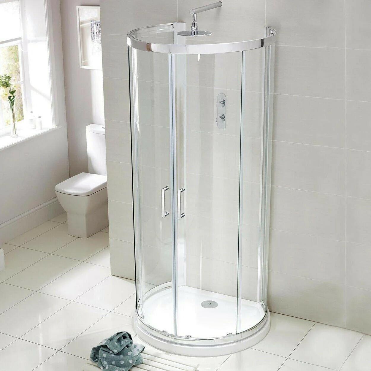 An image of Aqualusso 900Mm X 770Mm Compact D Shape Shower Enclosure One Wall Quadrant Glass...
