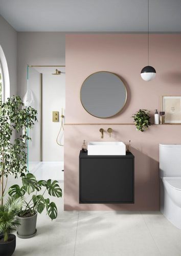 Scudo Alfie 580mm matt black wall hung vanity unit, contemporary fluted design