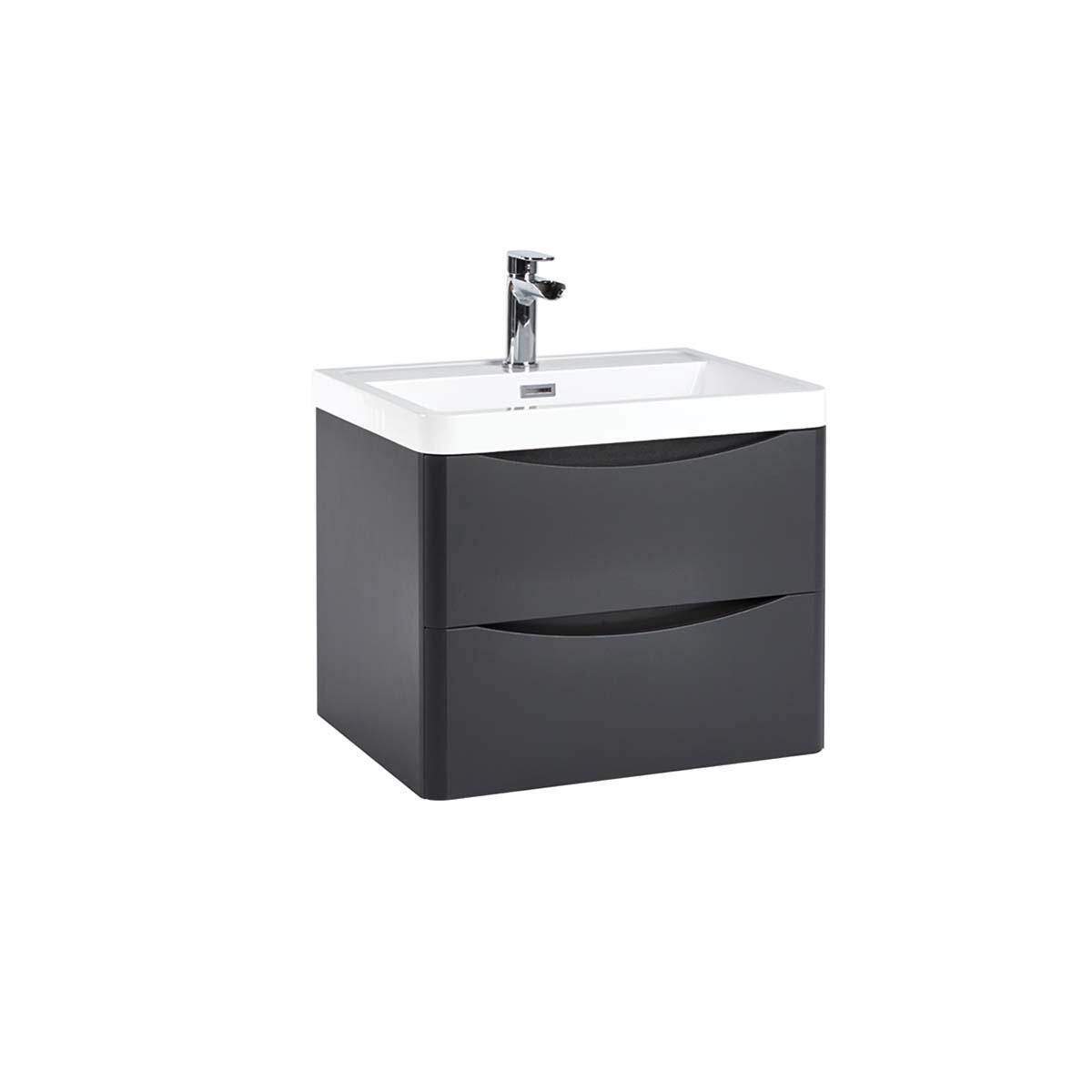 Scudo Bella matt grey melamine wall hung vanity unit, 596mm wide, contemporary style