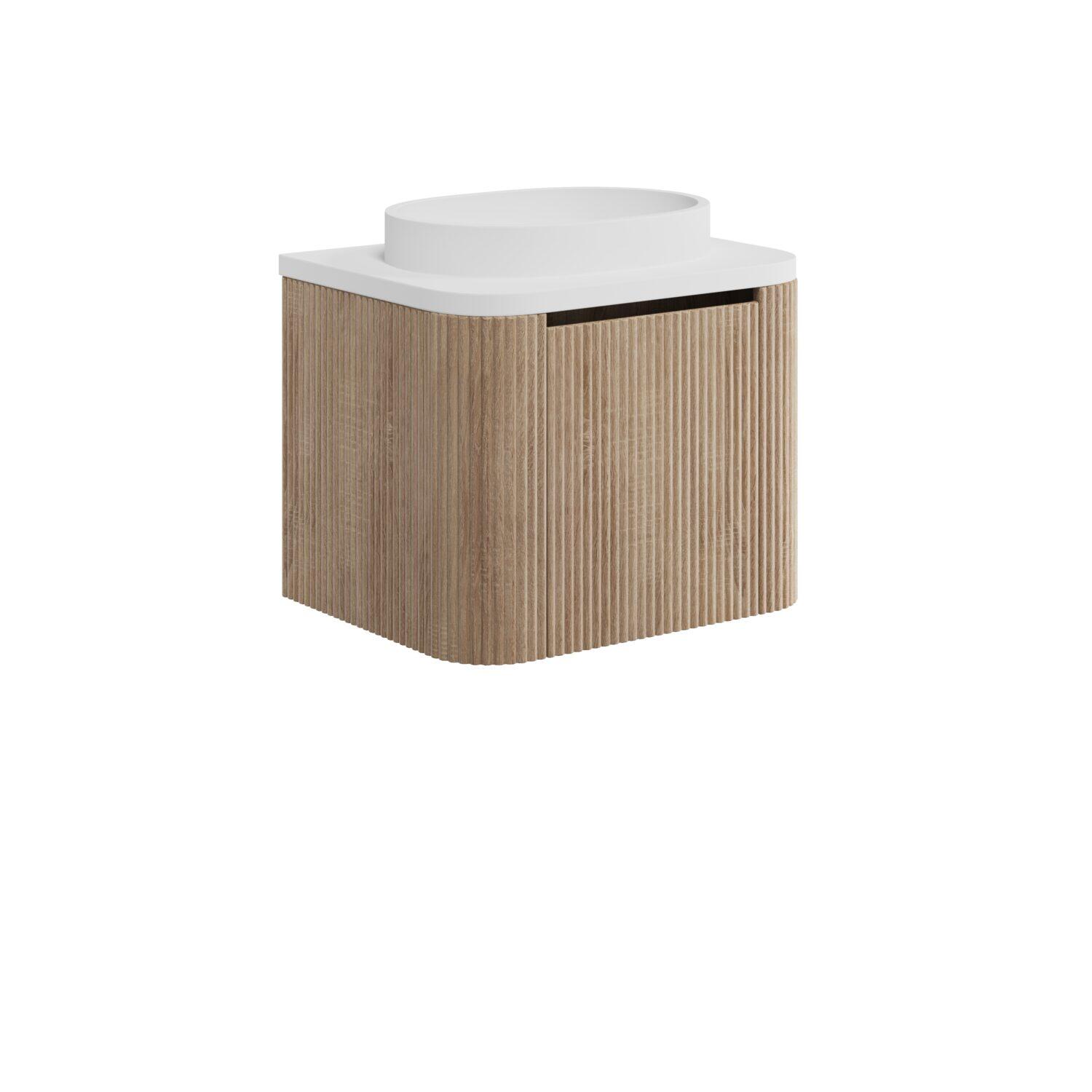 Scudo Linea wall hung vanity unit in Sonoma Oak woodgrain finish with single drawer