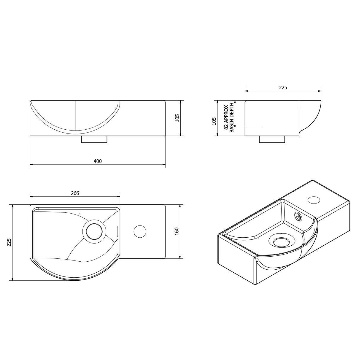 Jupiter 400mm Curved Bathroom Toilet Basin Sink Wall Hung Countertop