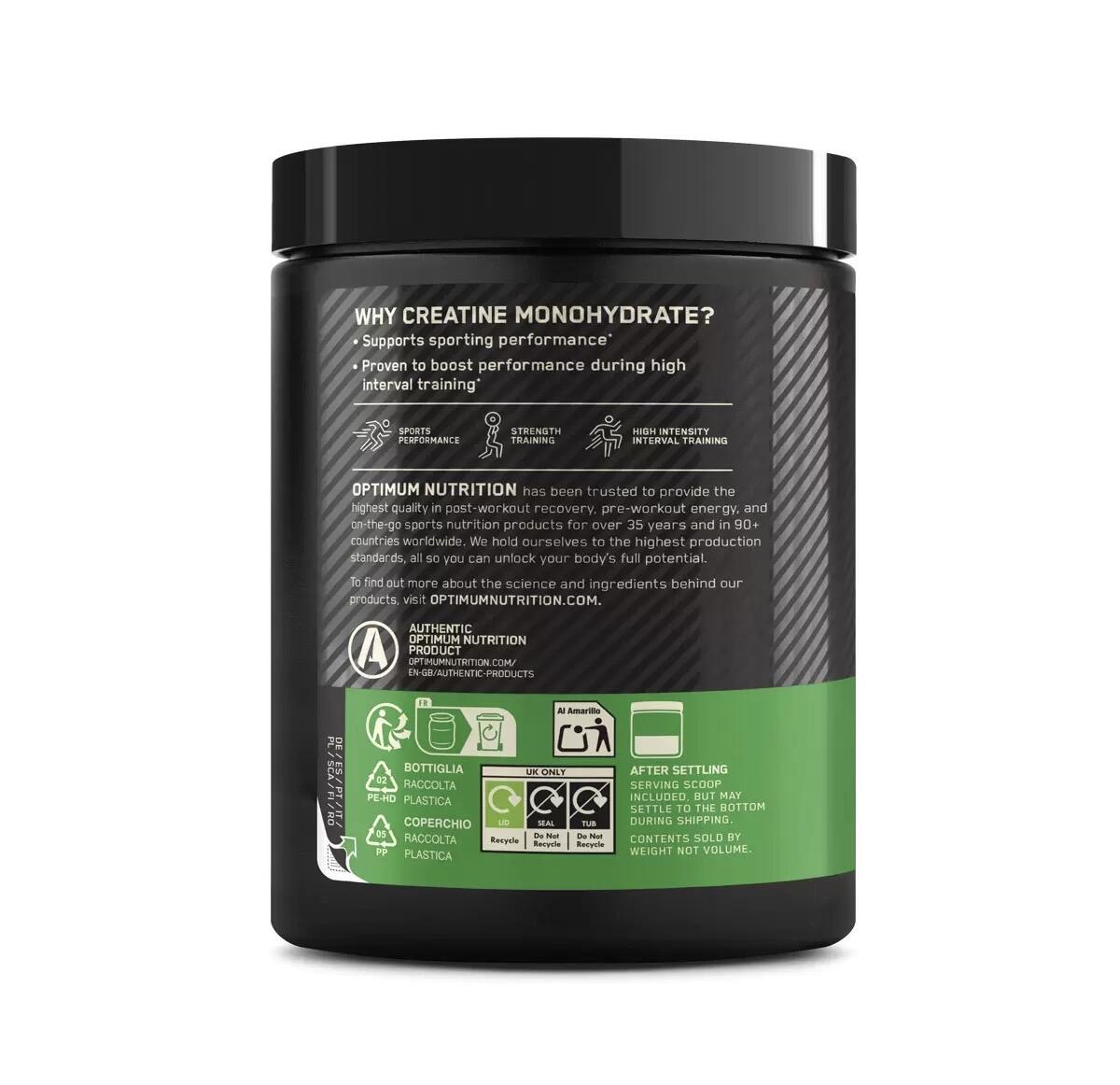 Optimum Nutrition Micronised Creatine Powder Blue Raspberry 2 × 360g | AKNZ