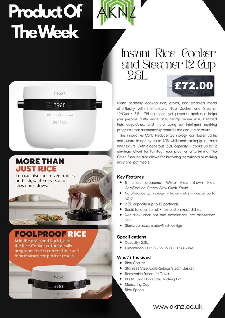 AKNZ Product of the Week: Instant Rice Cooker + Steamer 12 Cup / 2.8L