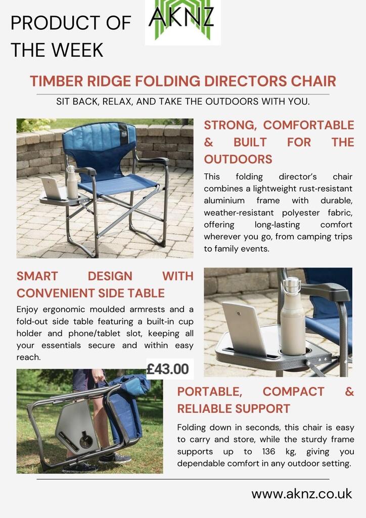 AKNZ Product of the Week: Timber Ridge Folding Directors Chair with Side Table – Comfort Anywhere