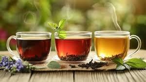 Different varieties of tea in a mugs
