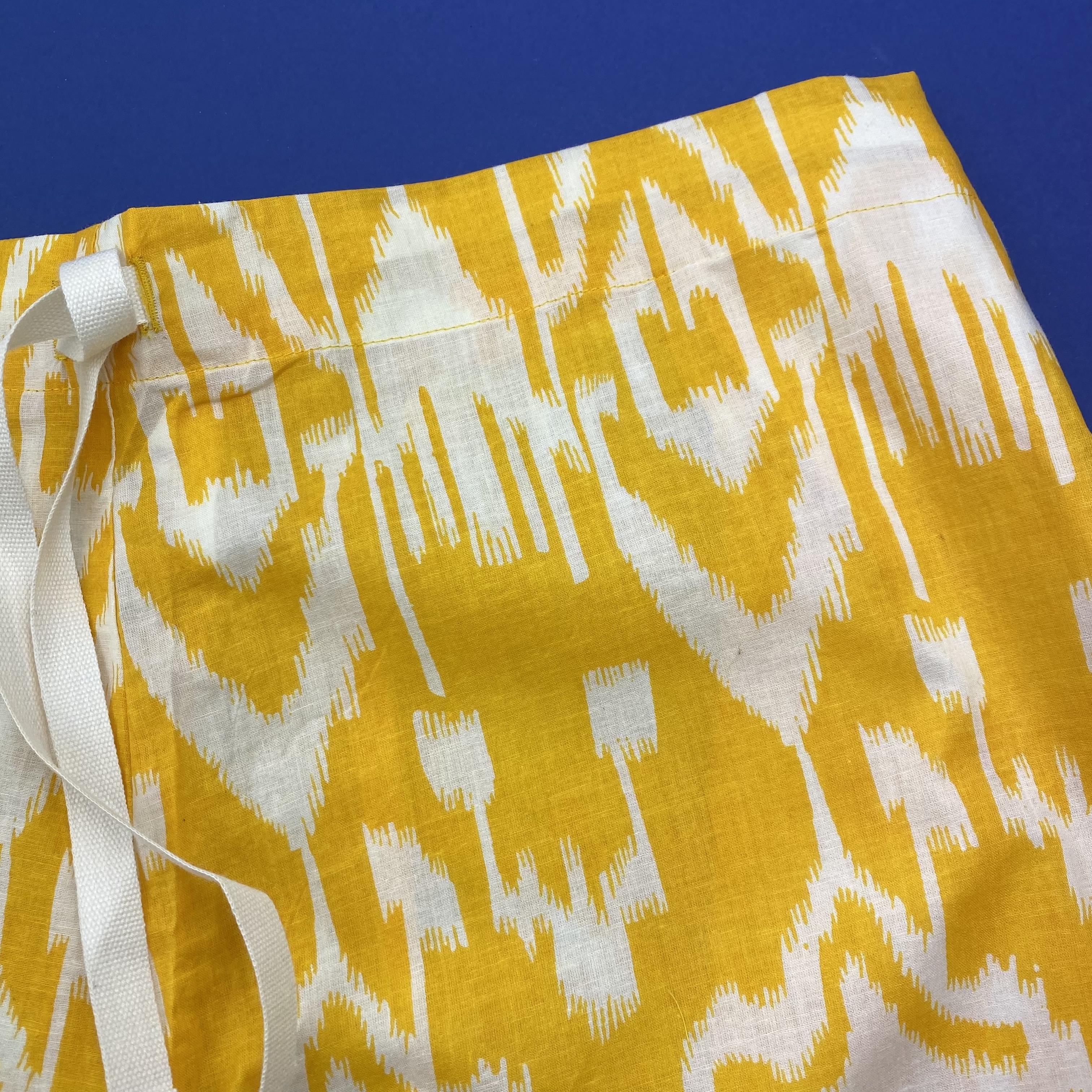 mango yellow ikat print on white cotton pyjama pants