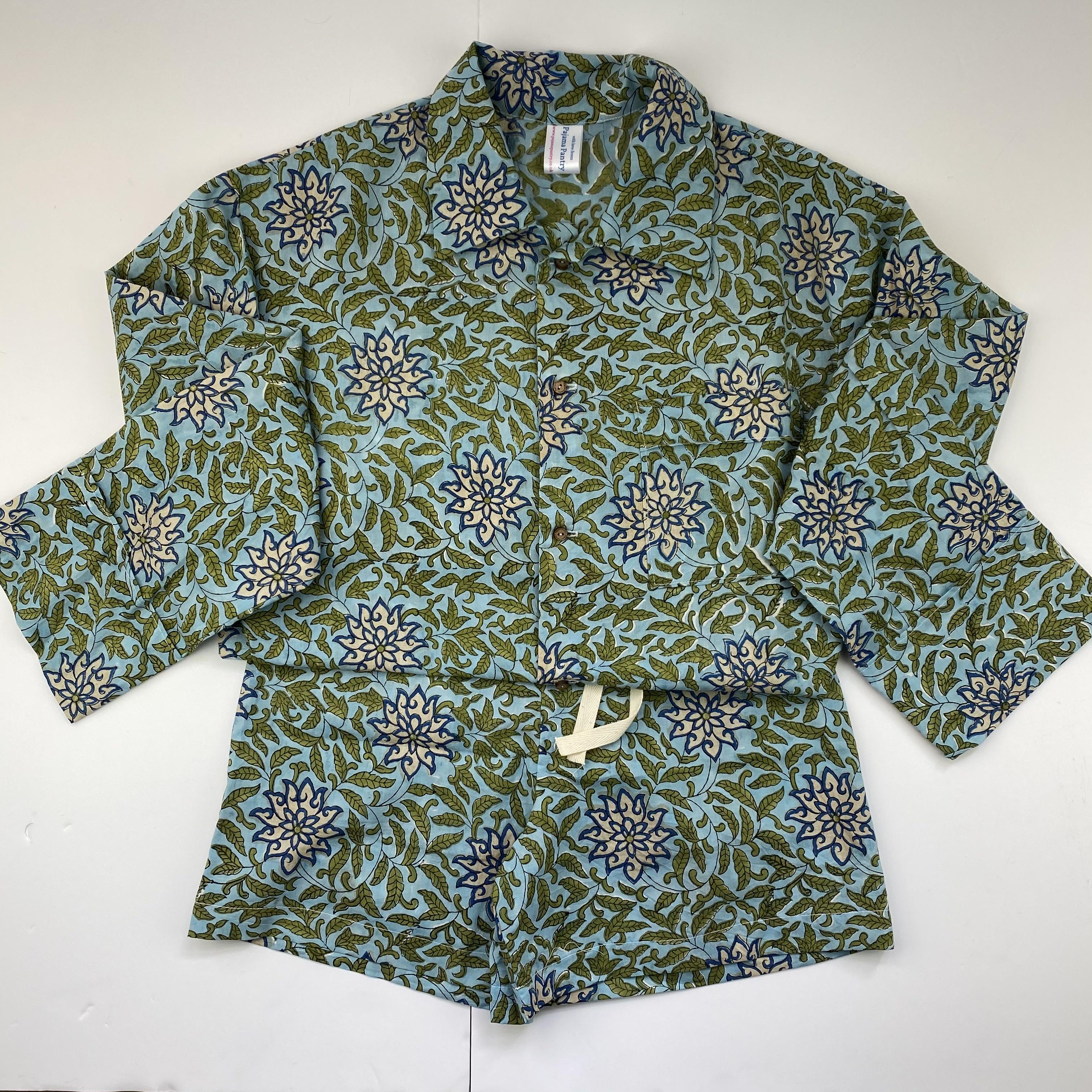 Turquoise Starflower matching cotton pajama shorts set