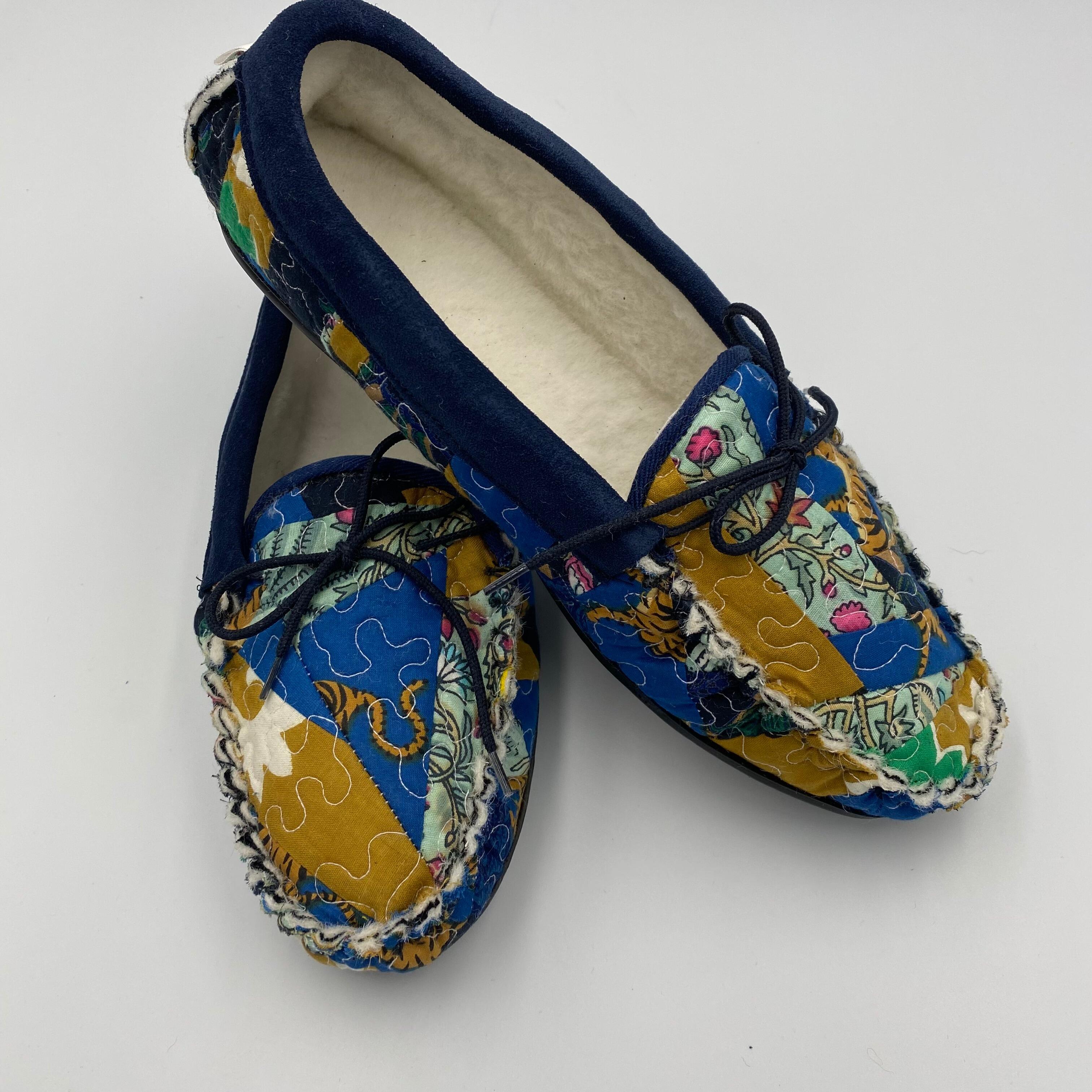 Stunning handmade patchwork moccasin slippers size 8