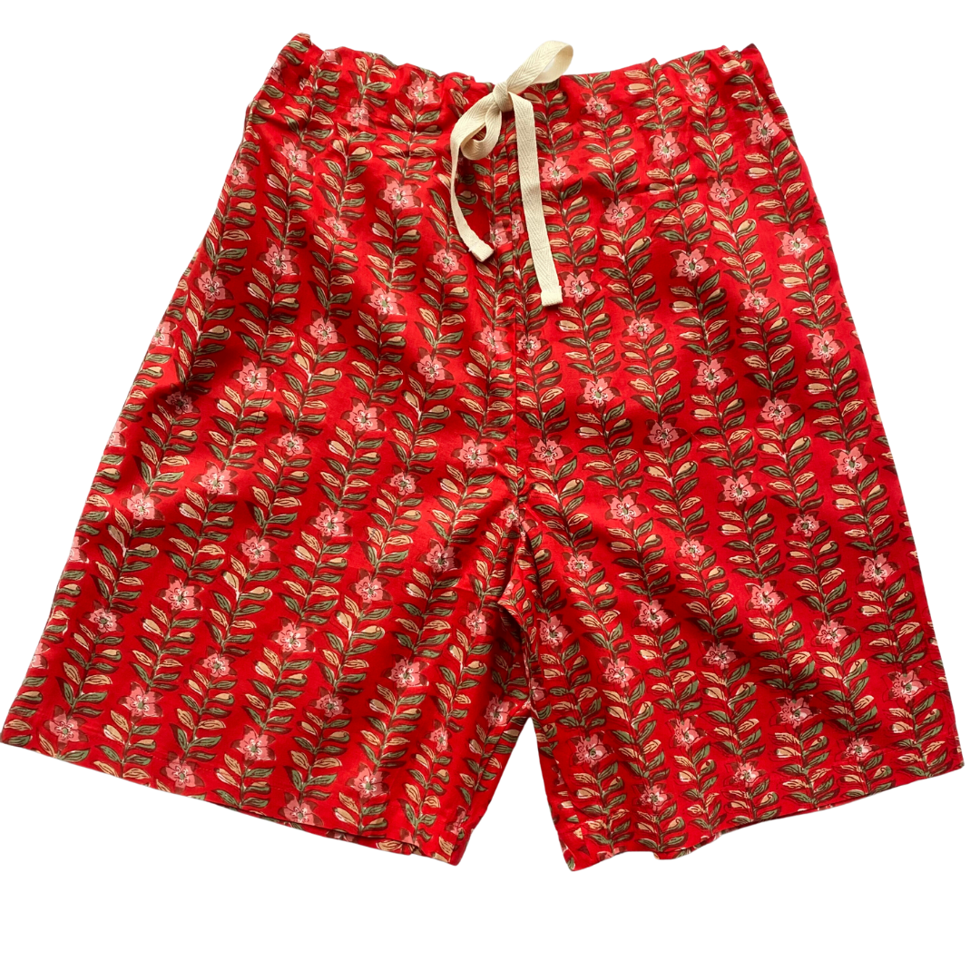 Bright bold red pj shorts for men and women