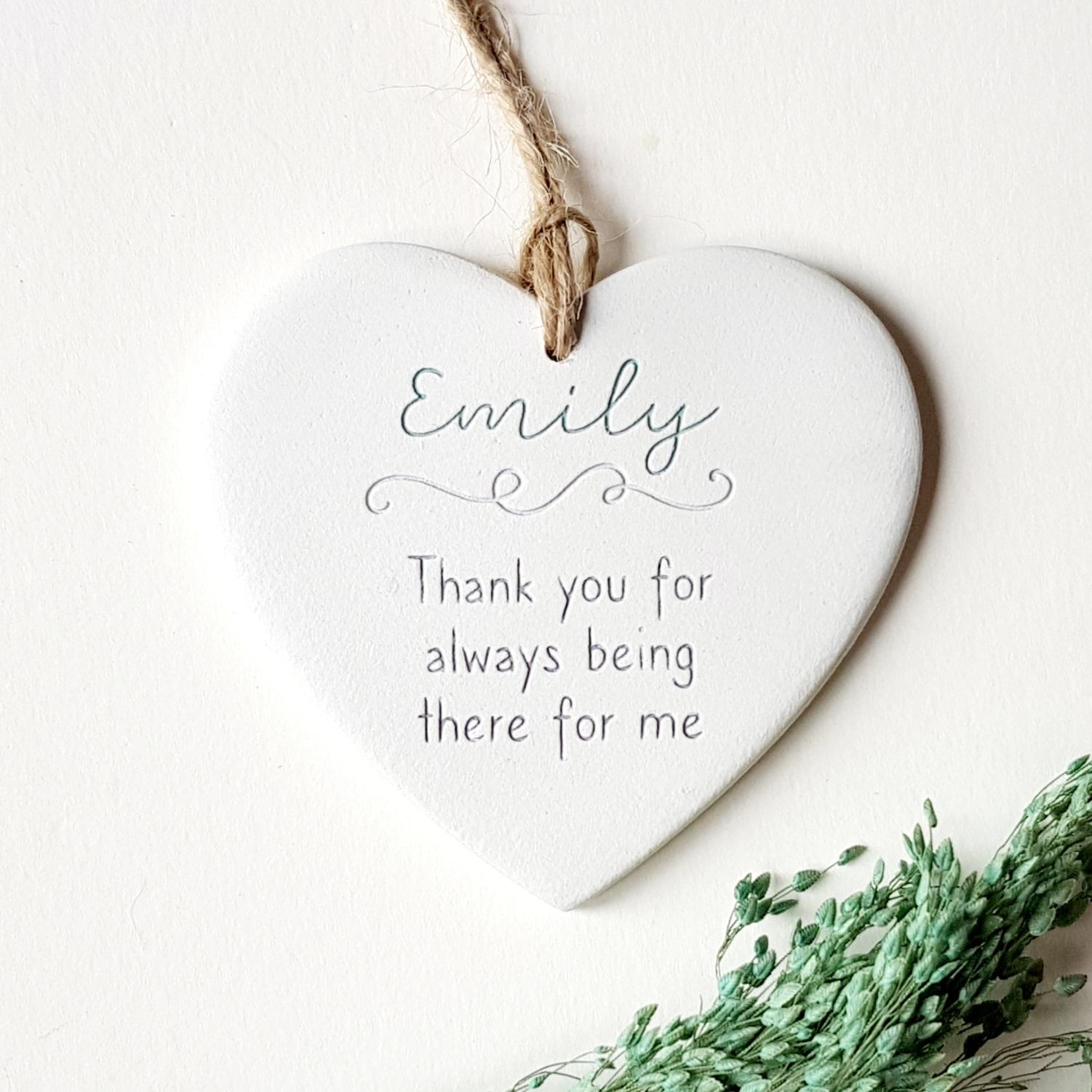 Personalised custom message clay heart - thank you gift