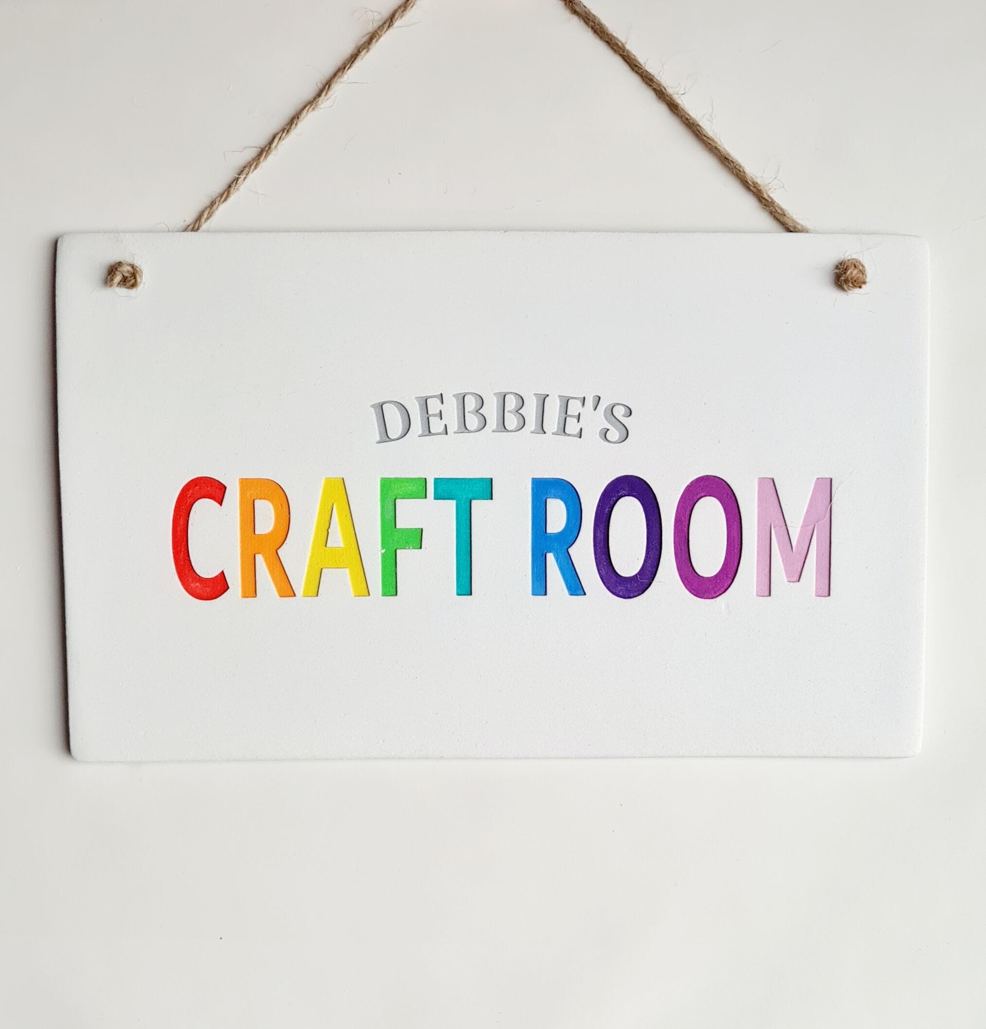 personalised bright rainbow craft space sign