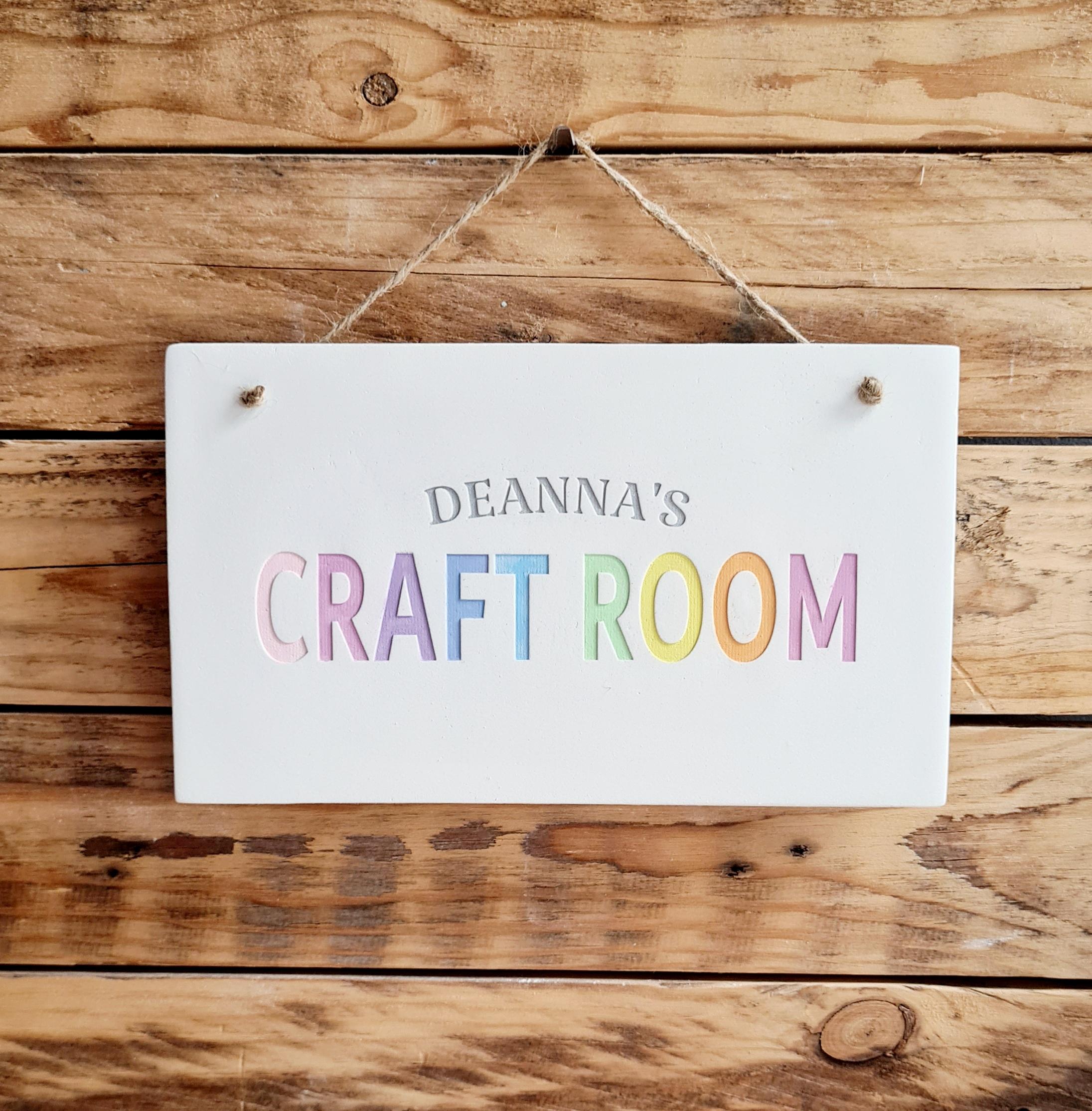 pastel rainbow craft room door sign