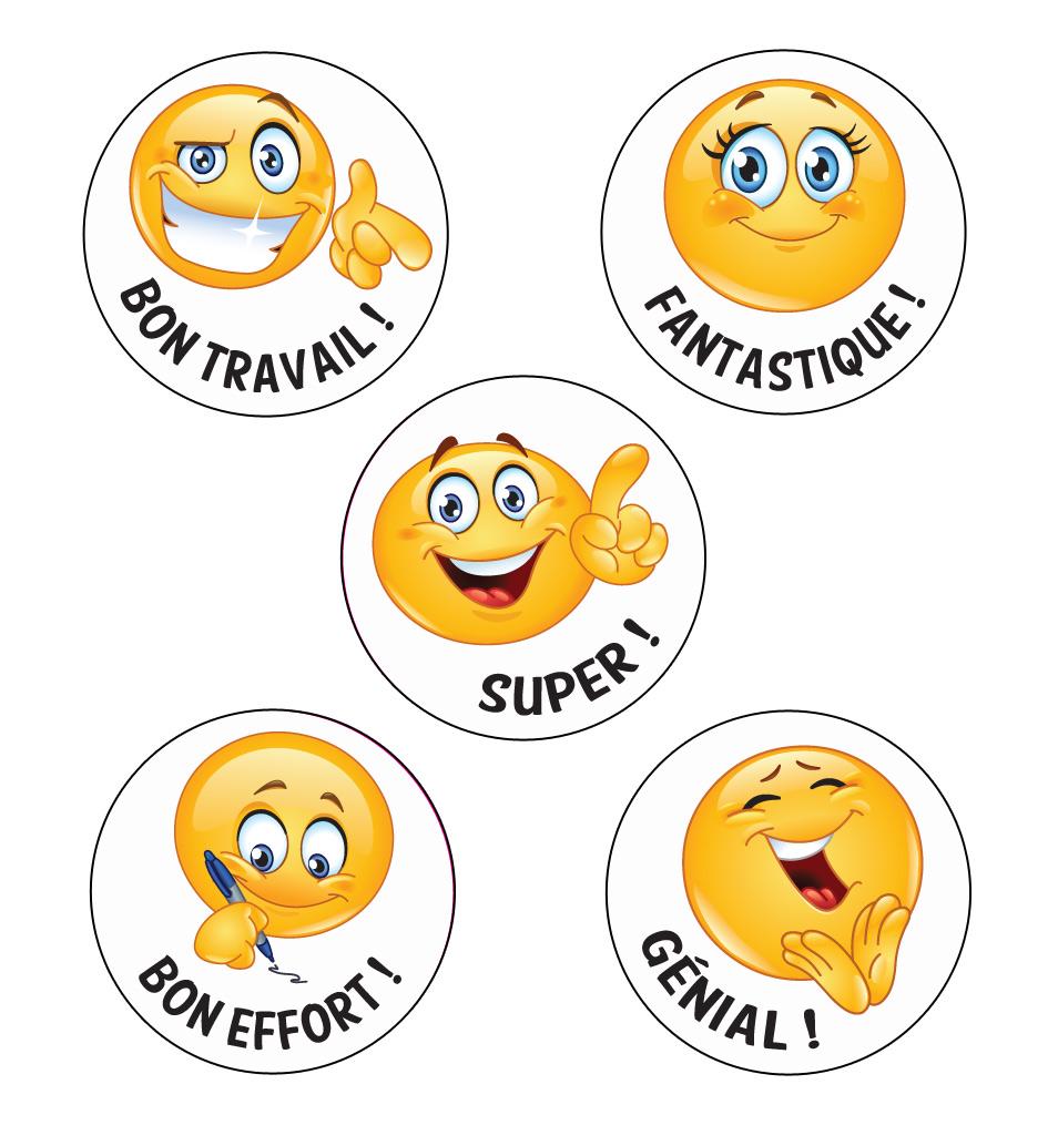 Autocollants Recompenser | Bon Travail ! Kool Smiles Emoji Autocollants de Récompense Français