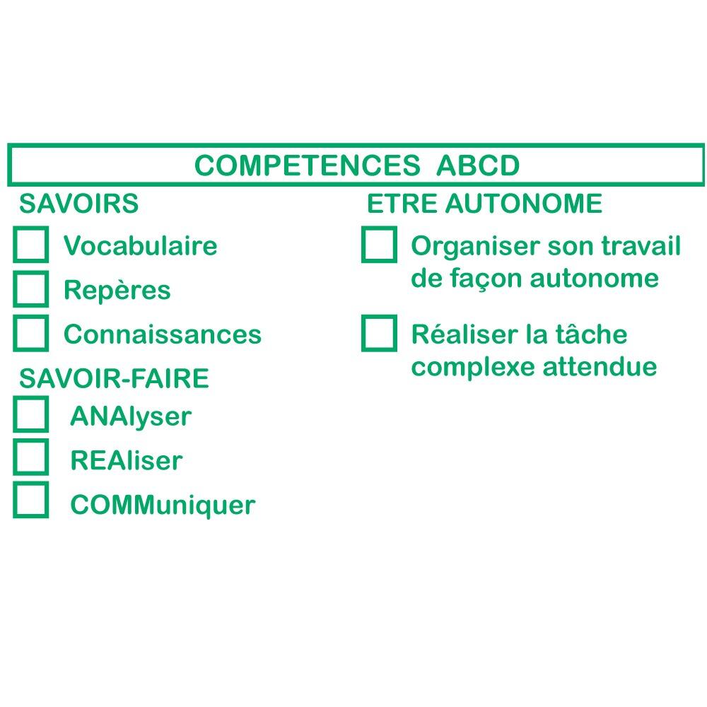 Tampons Ecole | Competences ABCD - Grille d'Evaluation Tampon Encreur 100x52mm