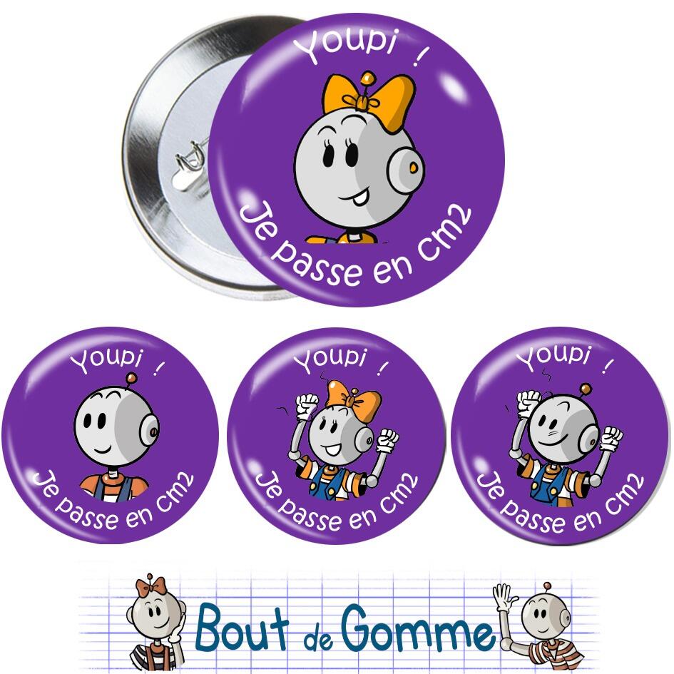 Badges Enseignants | Petits Badges Bout de Gomme Pour la Fin d’Année Scolaire CM2 . Lot de 4