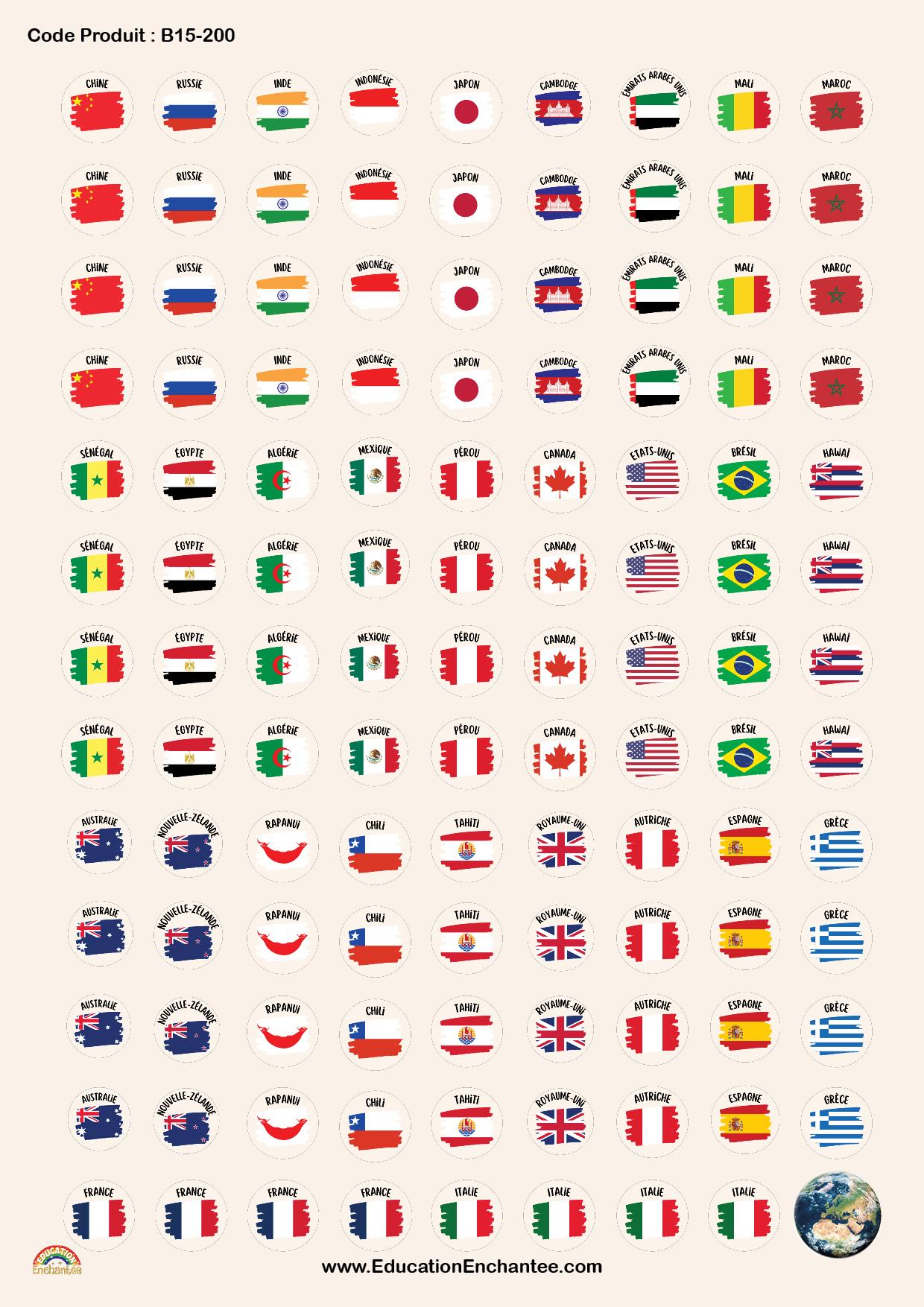 Autocollants drapeaux pour les projets Tour du monde