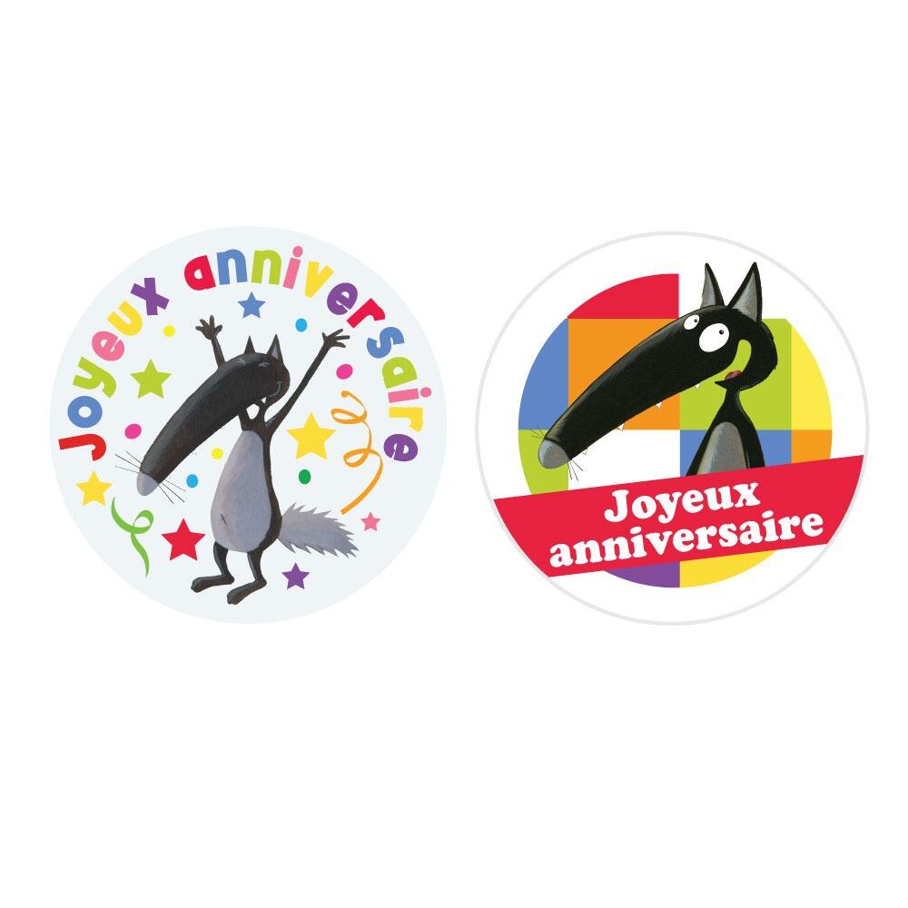 Autocollants Joyeux Anniversaire | Célébrez avec style avec Loup le Loup ! 2 Designs Amusants