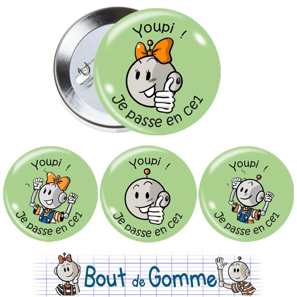 Badges Enseignants | Petits Badges Bout de Gomme Pour la Fin d’Année Scolaire CE1 . Lot de 4