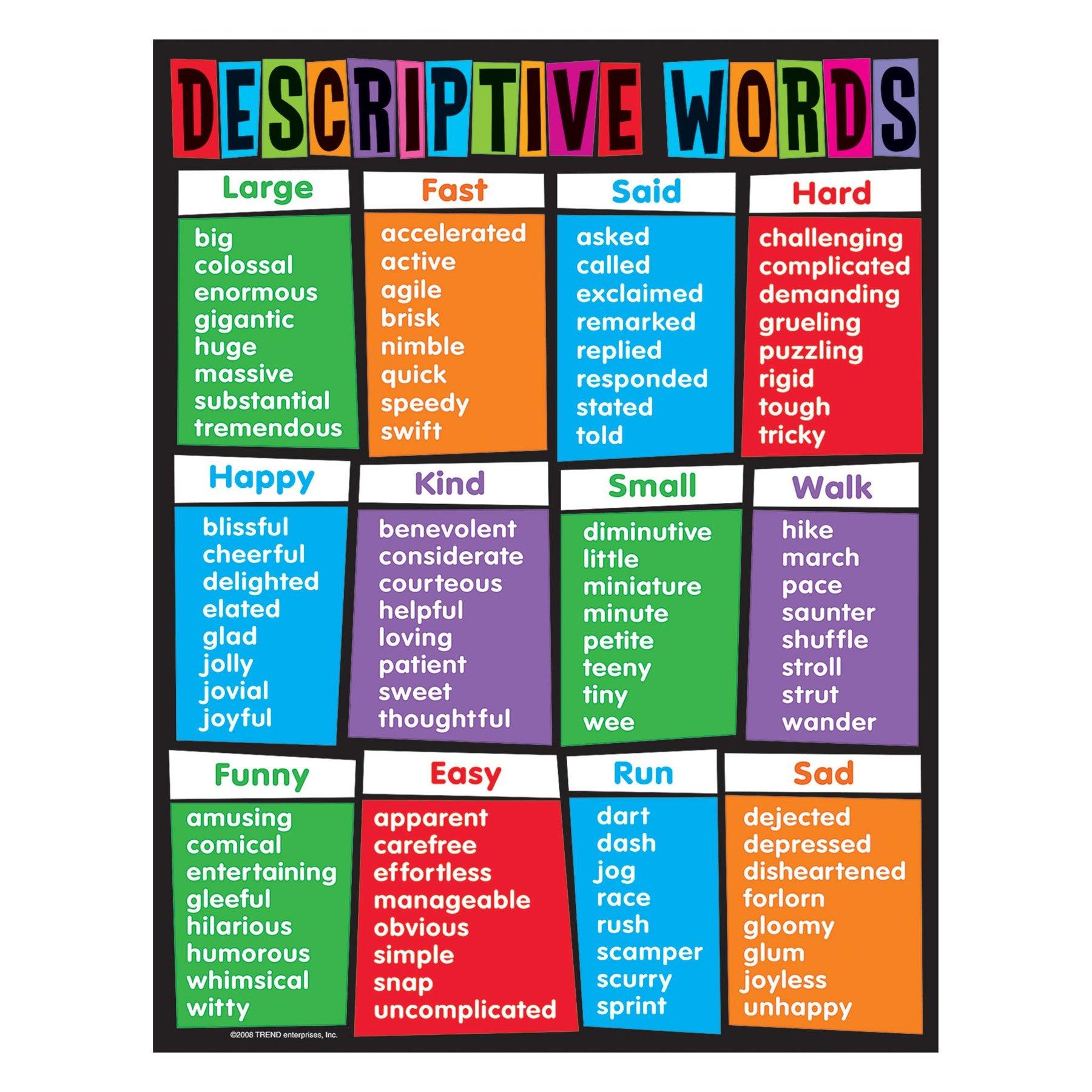 Posters Ecole | Descriptive Words (Vocabulaire) Affiche de l'Ecole de Langue Anglaise