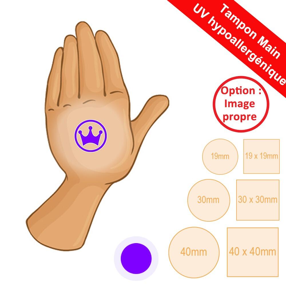 Tampons Personnalisés | Tampon Main Auto-Encreur UV Hypoallergénique Encre Invisible Peau