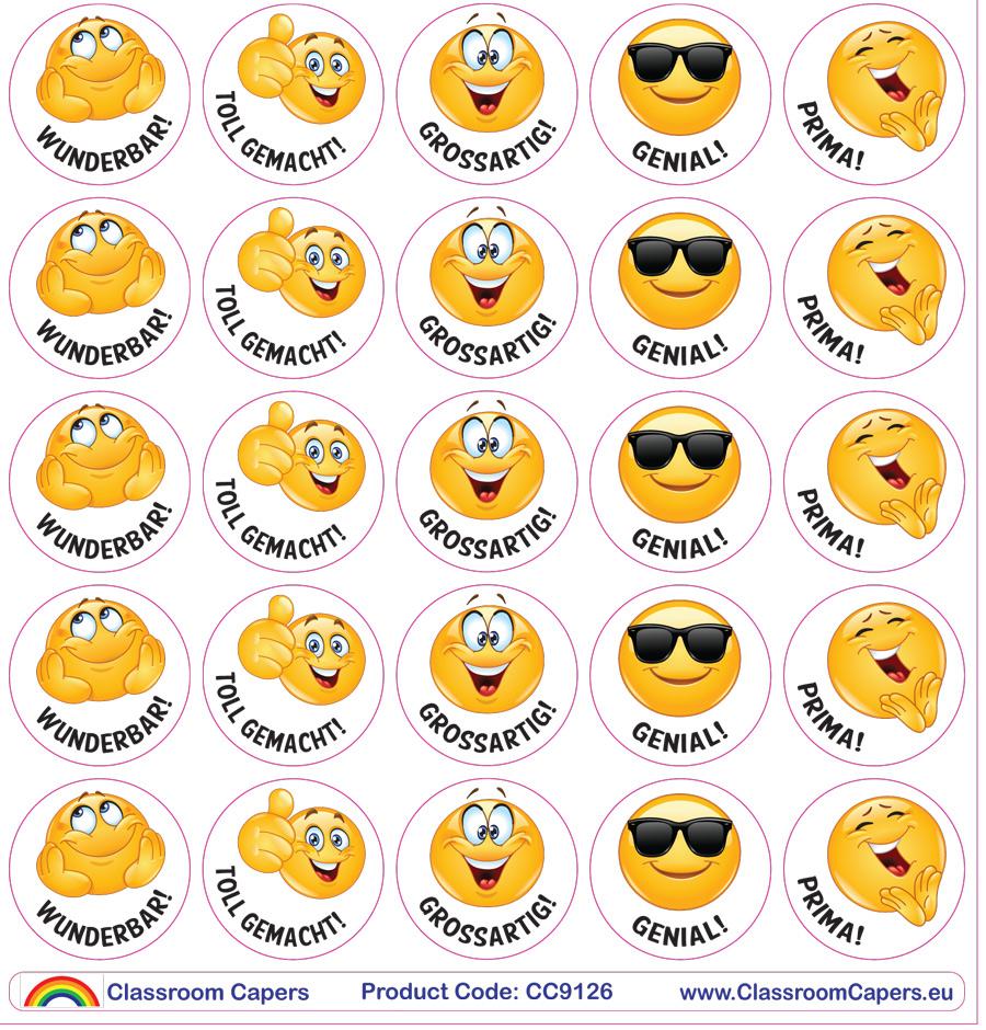 Autocollants Enseignants | Genial! Kool Smiles Emoji Autocollants de Récompense Allemand