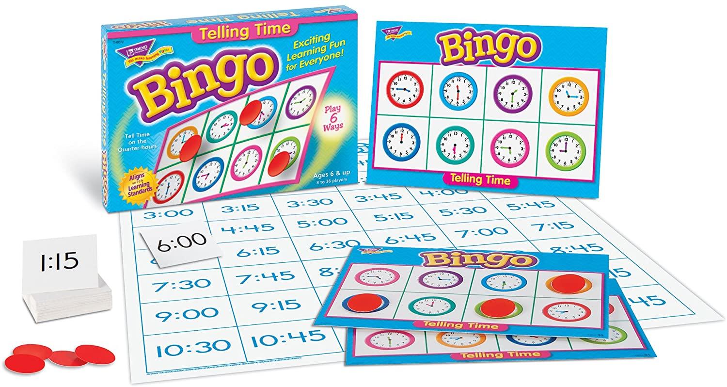 Jeu Educatif | Trend Young des apprenants Jeu de bingo, Tell Time (T6072)