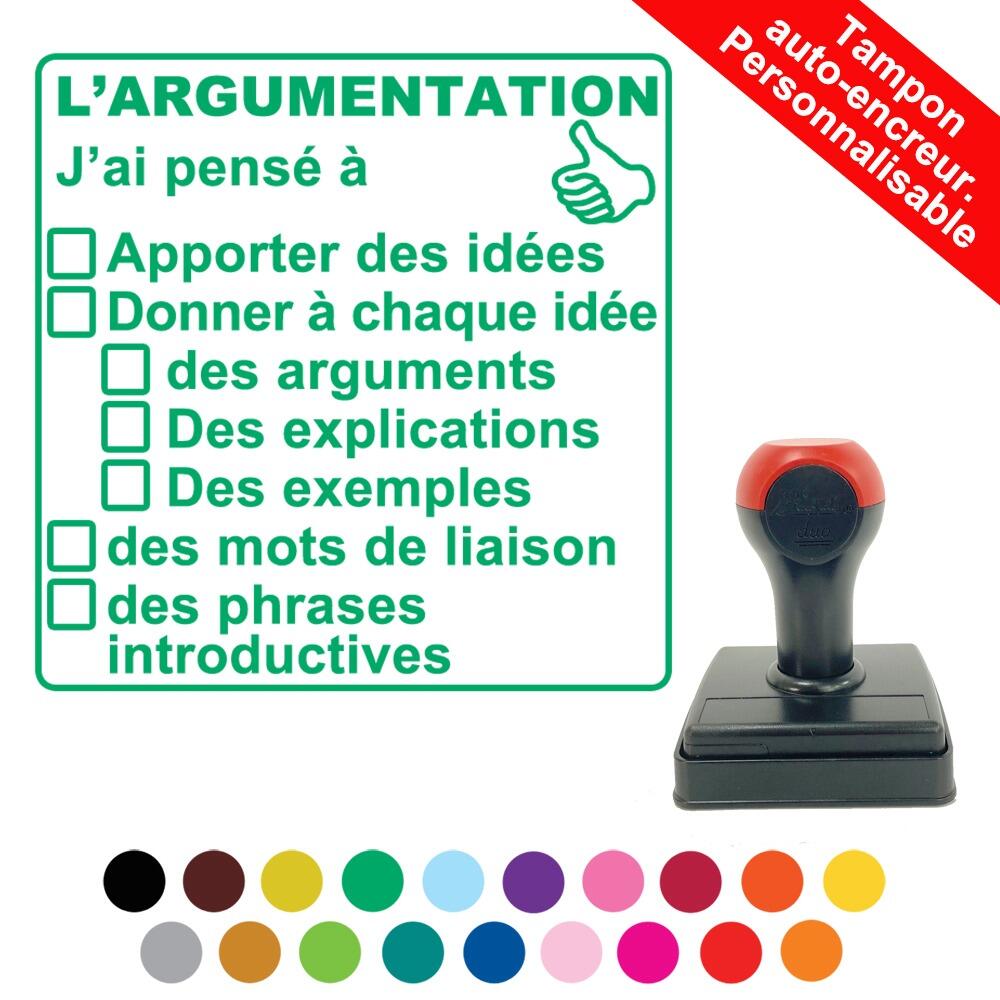 Tampon Enseignant | L'Argumentation Grille d'Evaluation 7 Points Tampon Encreur. Option Personnalisé