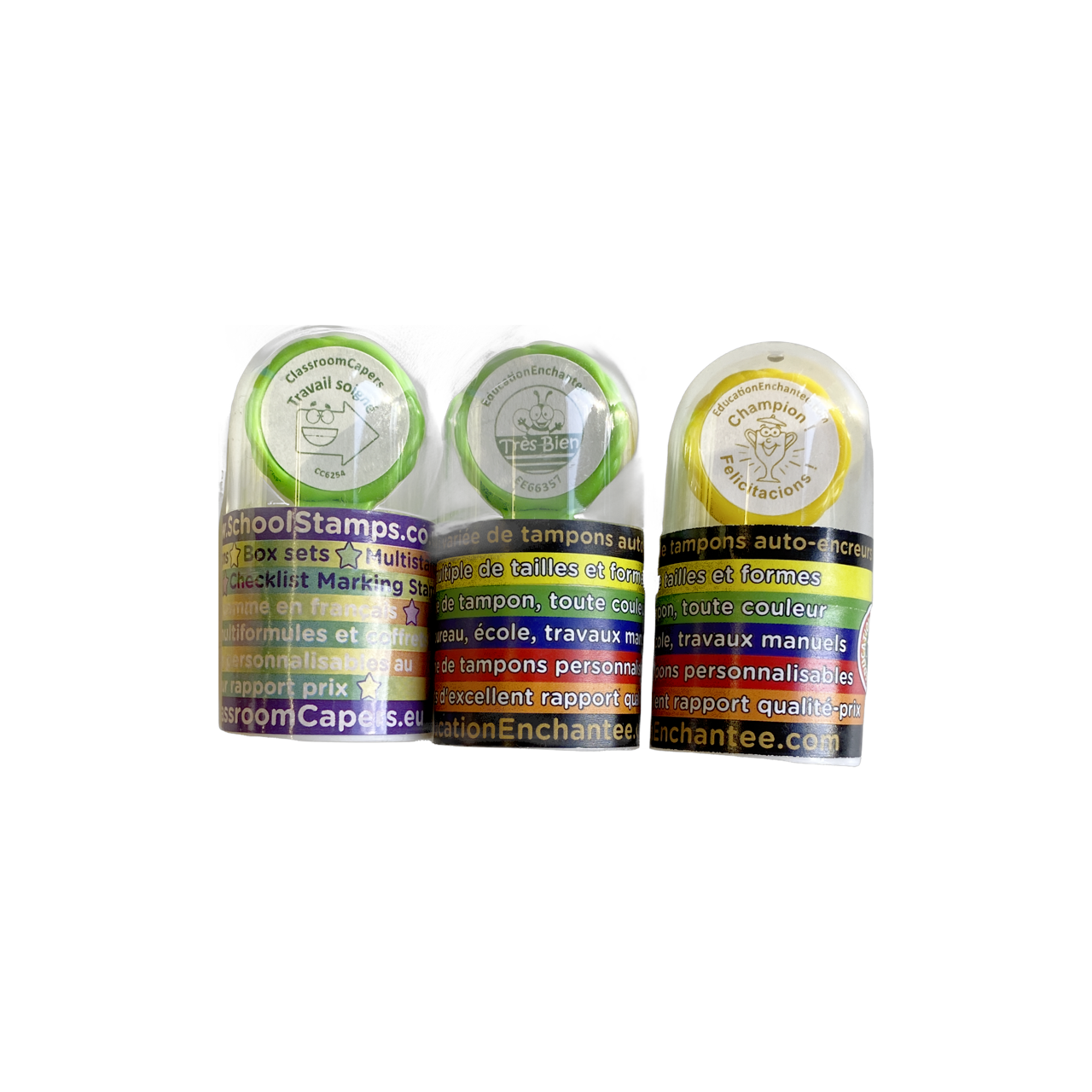Tampons Enseignants | Coffret de 6 tampons mixtes : Tres bien, Champion, Travail soigne et plus...
