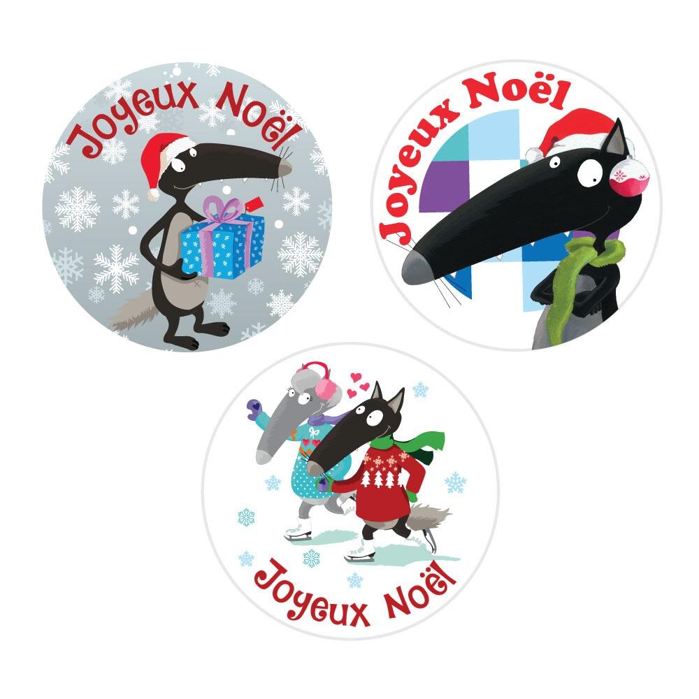 Autocollants Noël | Amusement Festif pour les Enseignants et les Parents ! 3 Designs Colorés de Loup