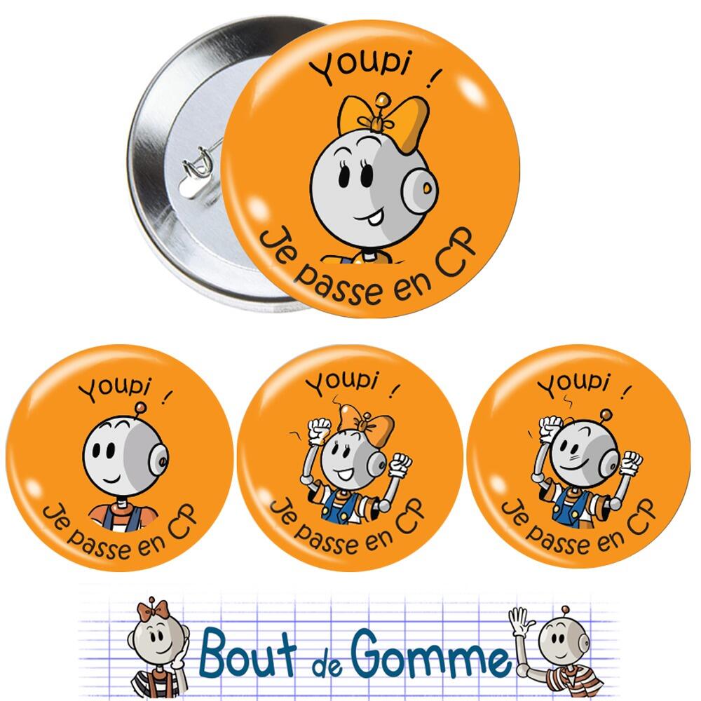 Badges Enseignants | Petits Badges Bout de Gomme Pour la Fin d’Année Scolaire CP. Lot de 4