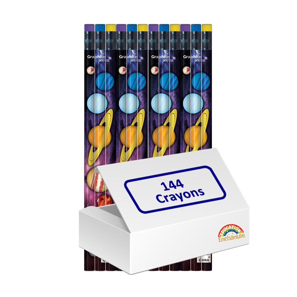 Crayons Enfants | Motif Système Solaire, Crayons Science x 12 Avec Gomme