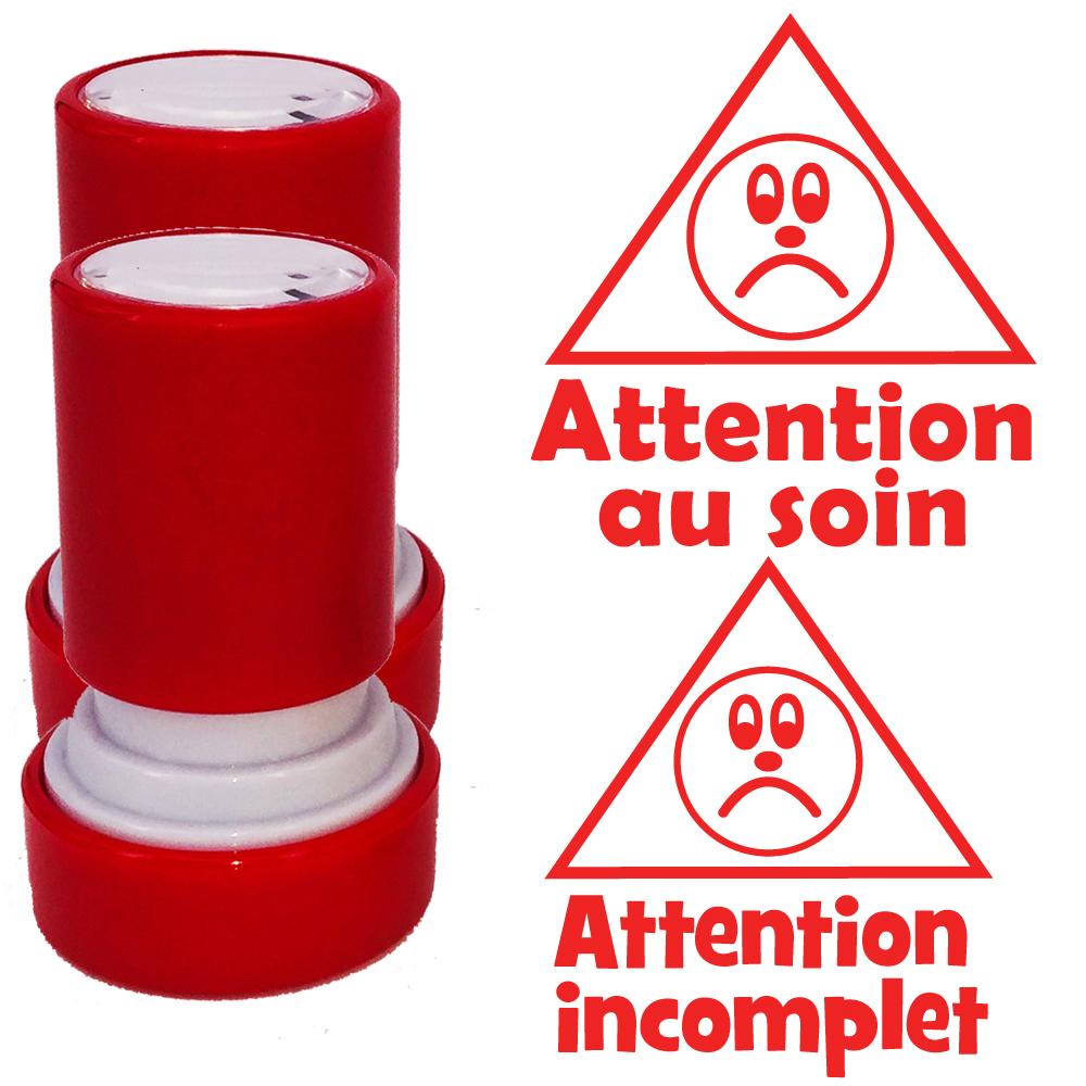 Tampons Ecole | Attention au soin & Attention incomplet Lot de 2 Tampons Auto-Encreurs