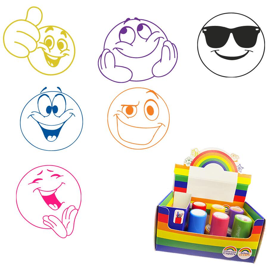 Tampons Enseignants | Coffret de tampons emoji / smiley - auto encreurs