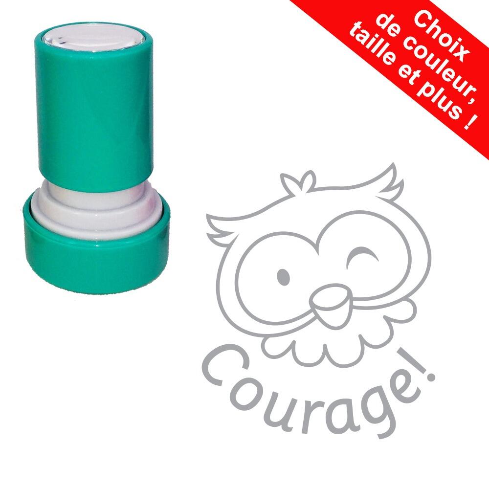 Tampons Enseignants | Tampon Pédagogique “Courage!”. Hibou Mignon et Motivant. Personnalisable