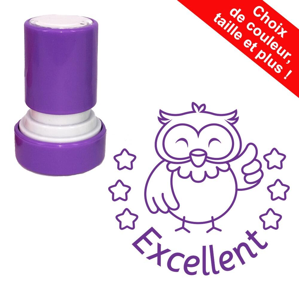 Tampons Enseignants | " Excellent " Tampon Auto-Encreur, Motif Hibou Mignon/Etoiles. Personnalisable