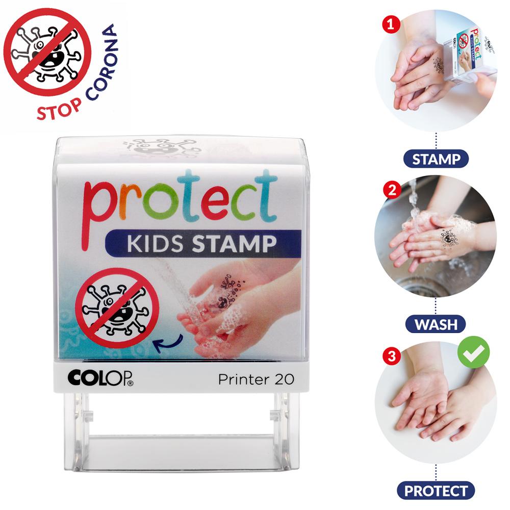 Tampon Auto-Encreur | Protect Kids Tampon Auto-Encreur - Lavage Des mains de Protect Kids