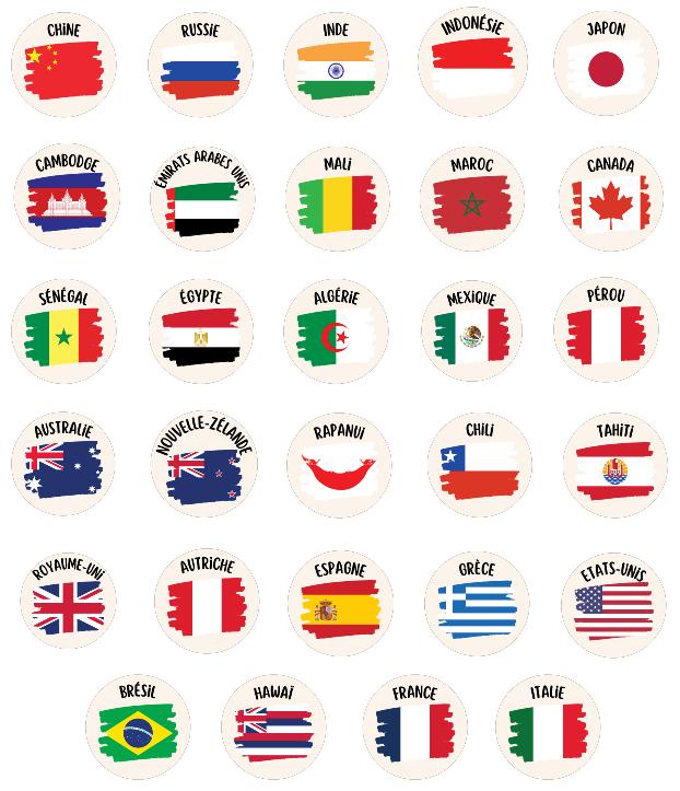 Autocollants drapeaux pour les projets Tour du monde
