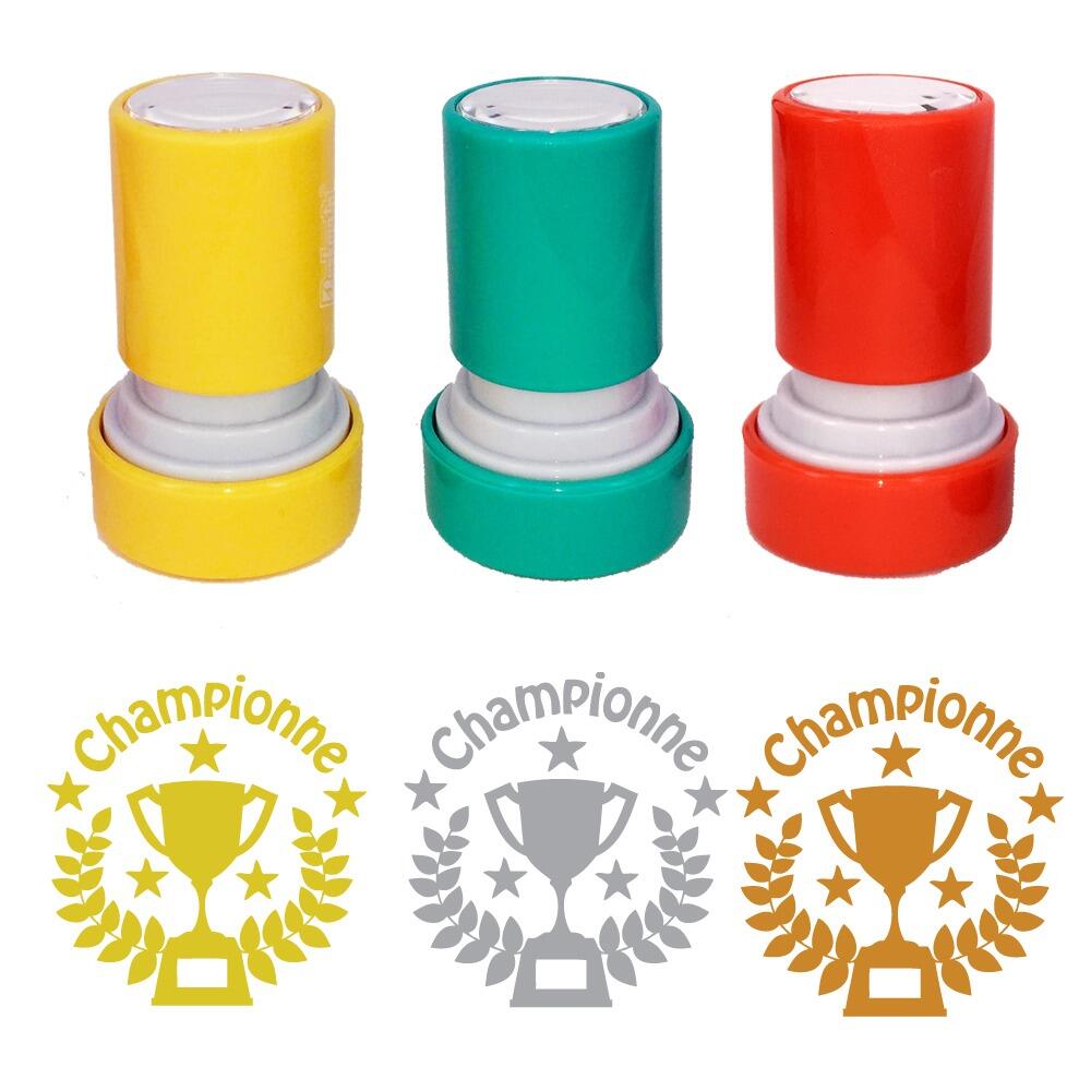 Tampons Enseignants | Championne Lot de 3 Tampons Auto-Encreurs. Encre : Or, Argent, Bronze