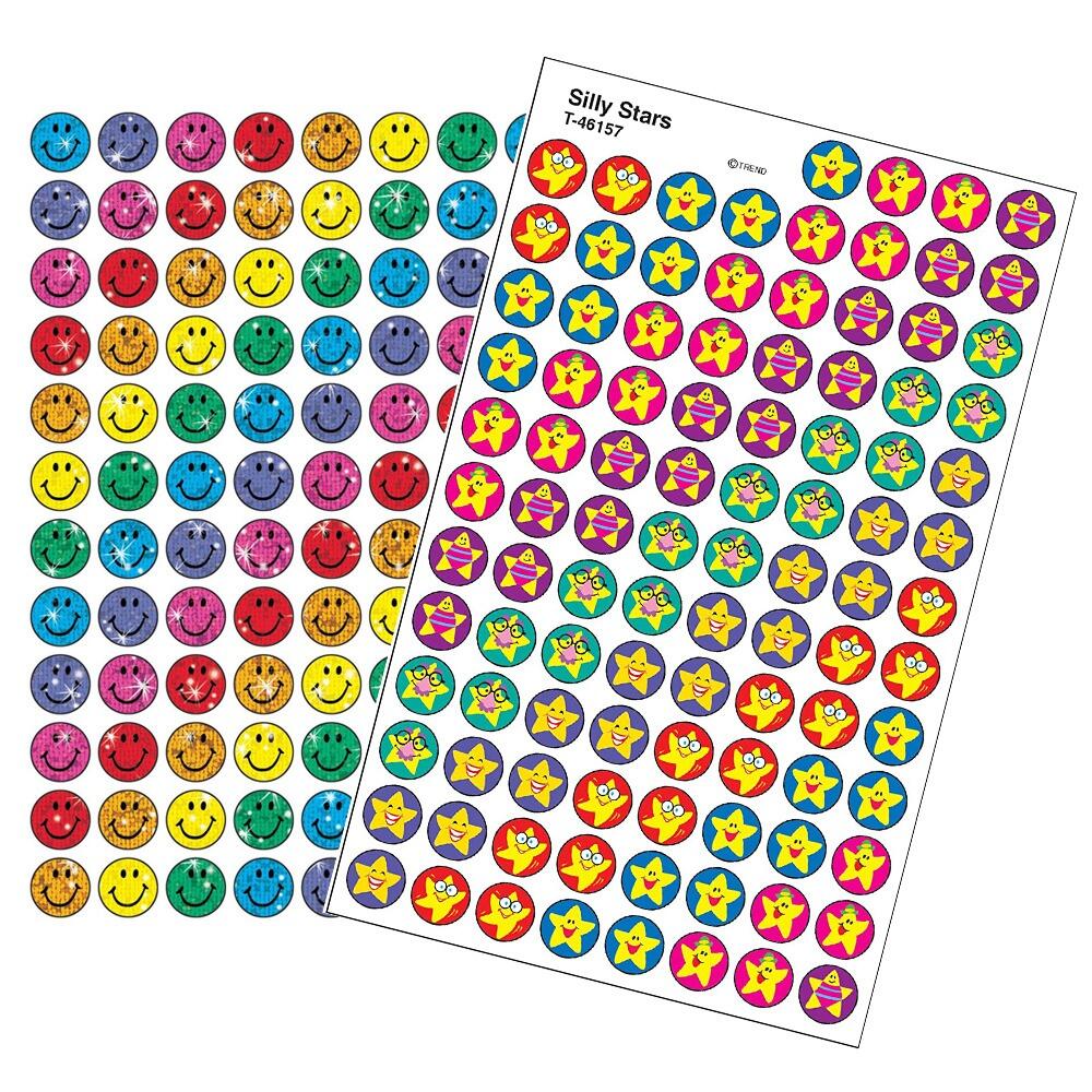 Stickers Parents / Enseignants | Sparkle Smiles & Silly Stars Autocollants - 800 stickers, 10mm rond