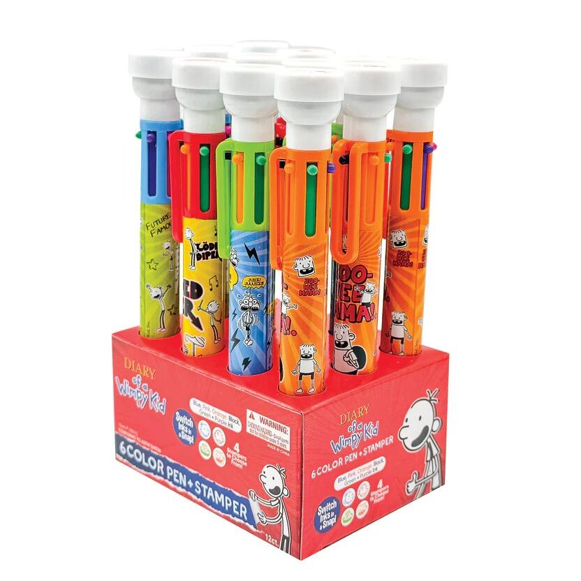 Papeterie Wimpy Kid  | 12 x Diary of a Wimpy Kid Stylos Avec 6-Couleurs d'encre et Tampons