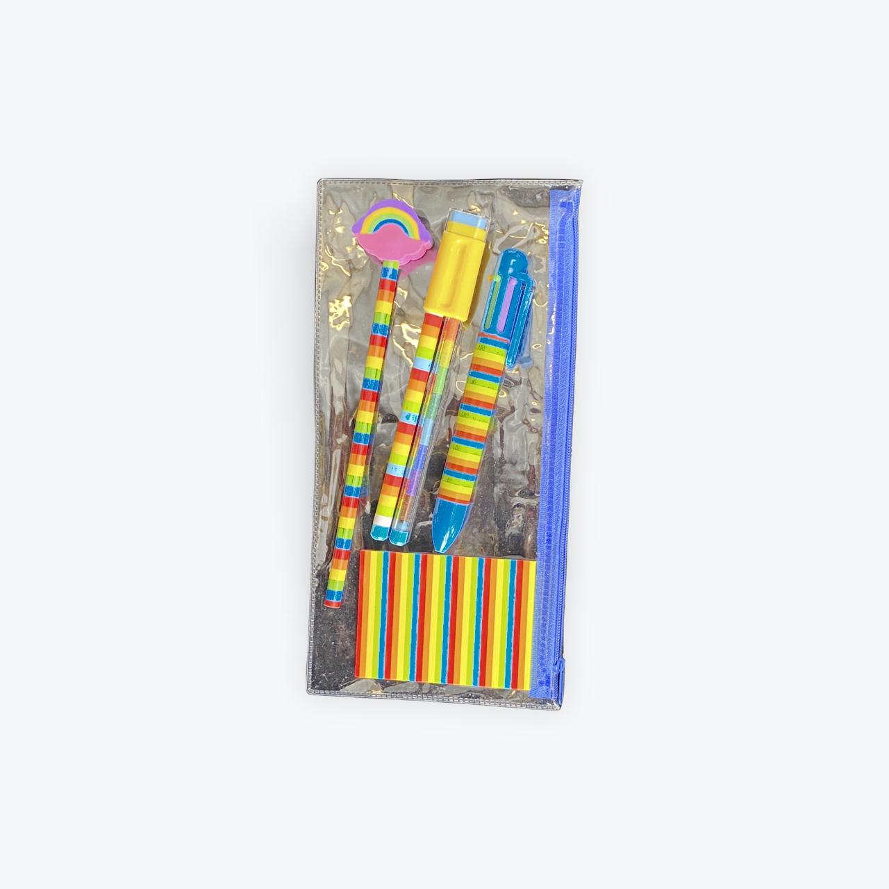 Ensemble/Cadeaux | Set de Fournitures Arc-en-Ciel. Trousse Complète : Crayons, Carnet, Stylo...