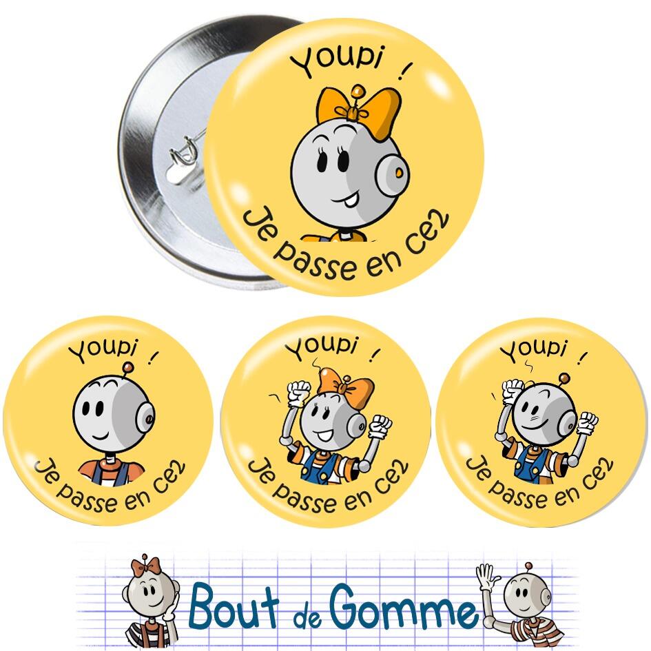Badges Enseignants | Petits Badges Bout de Gomme Pour la Fin d’Année Scolaire CE2 . Lot de 4