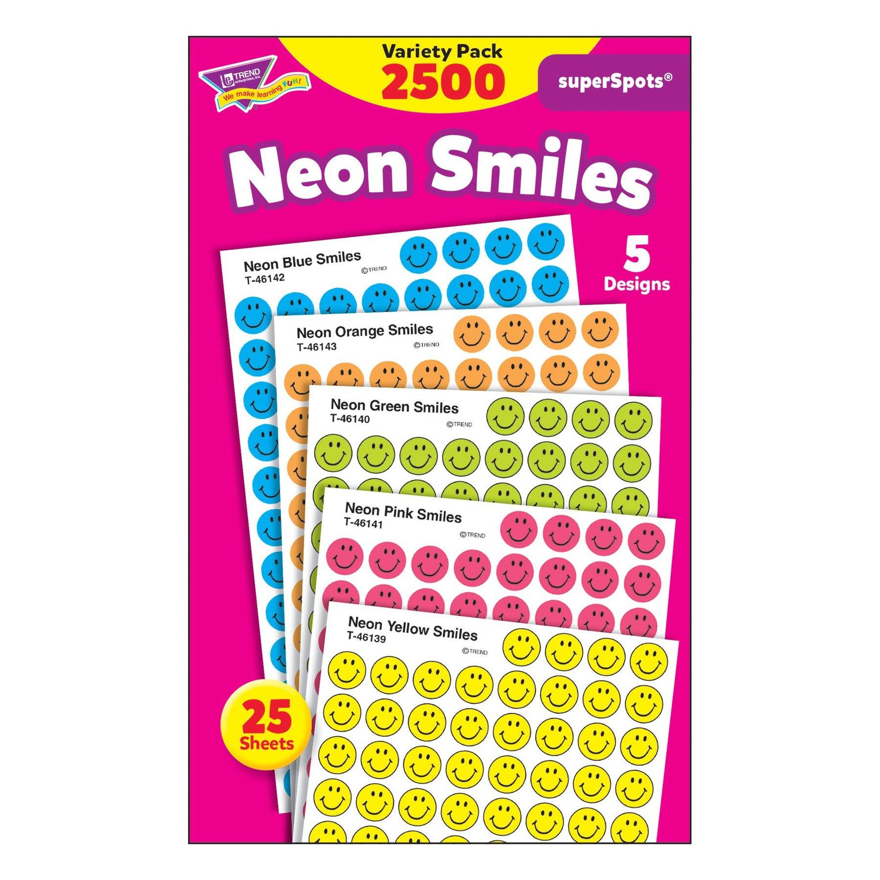 Smiley Stickers | Neon Smiles Autocollants Mini x 2500
