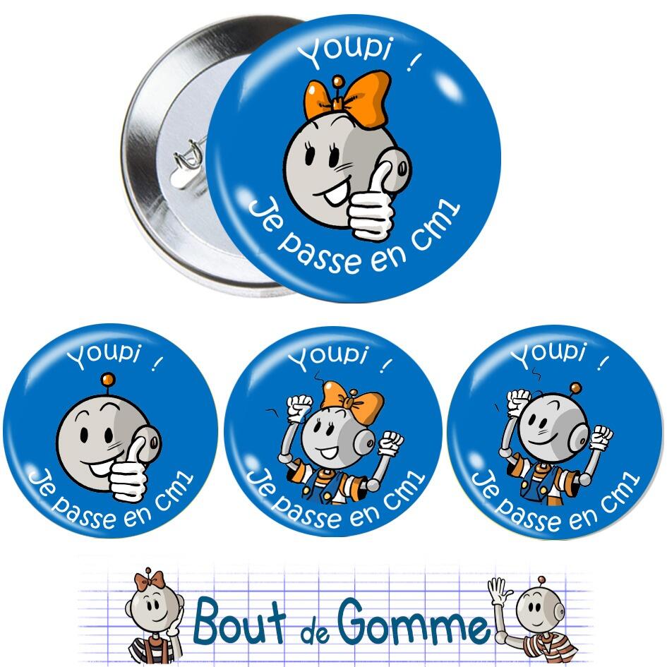 Badges Enseignants | Petits Badges Bout de Gomme Pour la Fin d’Année Scolaire CM1 . Lot de 4