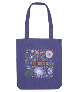 purple believe tote bag for women and girls, the holistic hamper