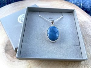Owyhee blue opal pendant in sterling silver in box, the holistic hamper crystal shop uk