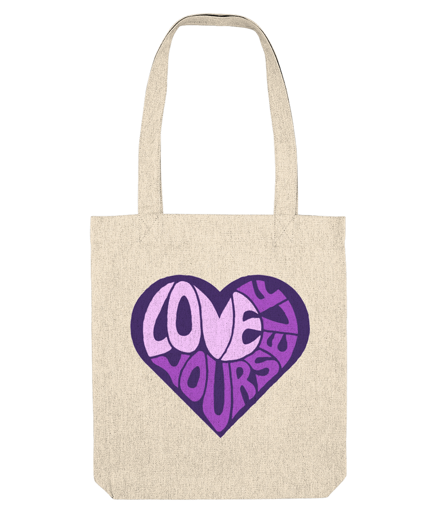 love yourself heart bubble writing tote bag for women natural